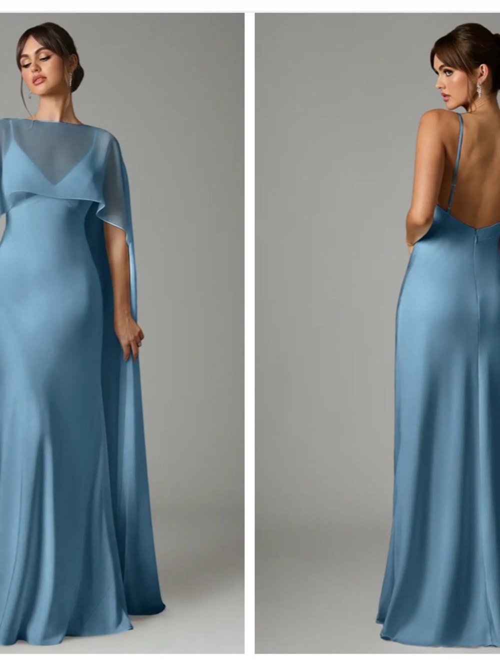 Azazie Stefania Dress - Steel Blue Stretch Satin
